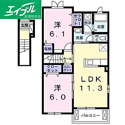 サンシャインハウス3 2LDKの間取図画像