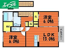 ポレール・m 2LDKの間取図画像