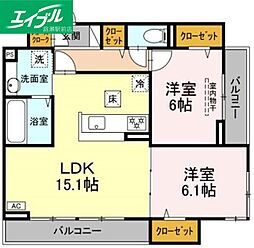 サンメゾン・小池A 2LDKの間取図画像