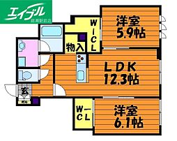 ファーストヒルズ 2LDKの間取図画像