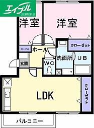 エルディムパディB 2LDKの間取図画像