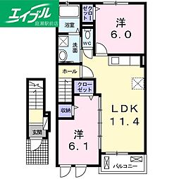プランドール 2LDKの間取図画像