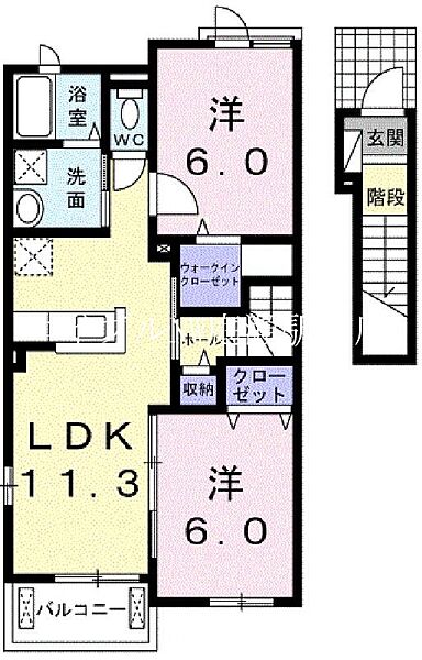 シンビオシスI ｜岡山県岡山市北区楢津(賃貸アパート2LDK・2階・58.21㎡)の写真 その2