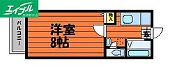 ロイヤルハイネス三田B 1Kの間取図画像