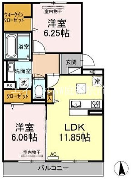 GLORIOUS　K ｜岡山県倉敷市西富井(賃貸アパート2LDK・1階・58.07㎡)の写真 その2