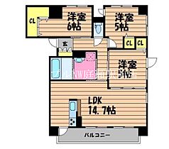 ビバリースクエア老松  ｜ 岡山県倉敷市老松町4丁目（賃貸マンション3LDK・8階・71.58㎡） その2