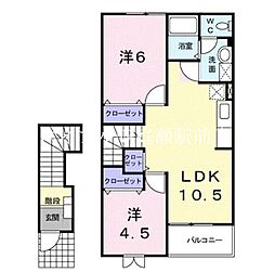 ラ・メゾン・ソレイユＡ 2階2LDKの間取り