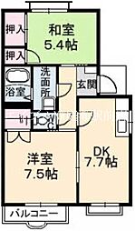 サンライン川入　Ａ棟 2階2DKの間取り