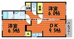 グランメールＢ 2階2DKの間取り