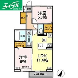 HONEY BEAR B棟 1階2LDKの間取り