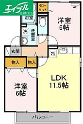 メゾンプリネール　Ａ棟 2階2LDKの間取り