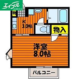 エルモントF 1階1Kの間取り