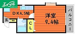 ジュネス沖新 6階1Kの間取り