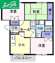 ニューエルディムゆうD 3DKの間取図画像