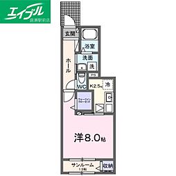 ピアチェーレ 1Kの間取図画像