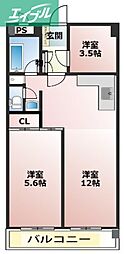 ナガシオビル 2LDKの間取図画像