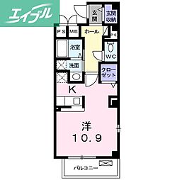 駅前町アビタシオン ワンルームの間取図画像