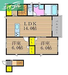 プレノアールB 2LDKの間取図画像