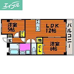 山地マンション 2LDKの間取図画像