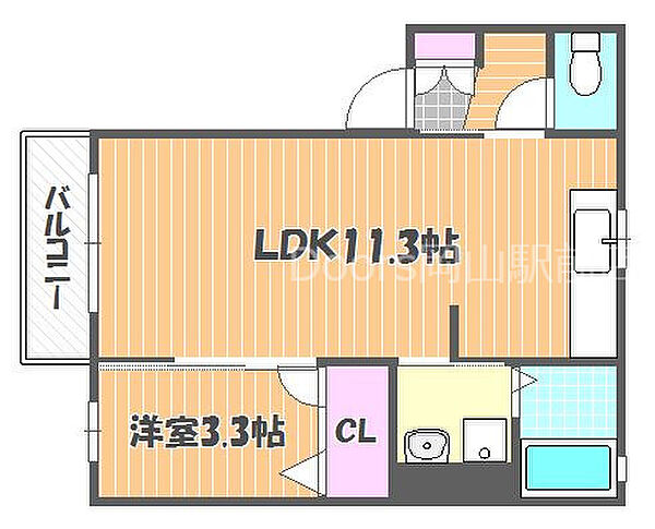 岡山県岡山市中区国富(賃貸アパート1LDK・1階・37.95㎡)の写真 その2