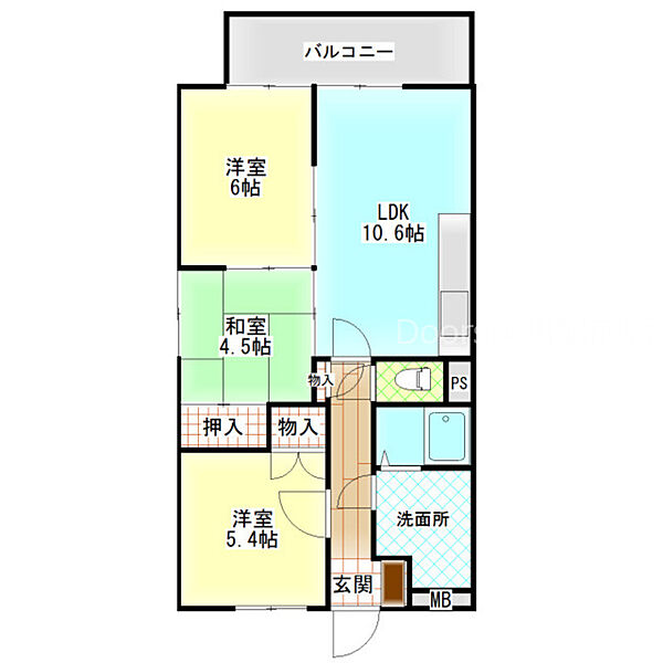 ネクスト倉田　西館 ｜岡山県岡山市中区倉田(賃貸マンション3LDK・2階・62.20㎡)の写真 その2