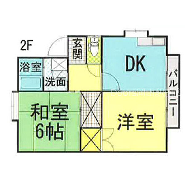 岡山県岡山市北区平田(賃貸アパート2DK・2階・43.72㎡)の写真 その2