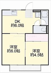 JR山陽本線 北長瀬駅 徒歩18分の賃貸アパート 2階2DKの間取り