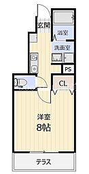 JR山陽本線 西川原駅 徒歩8分の賃貸アパート 2階1Kの間取り