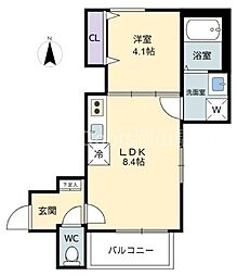RIVER CITY 西川原 1LDKの間取図画像