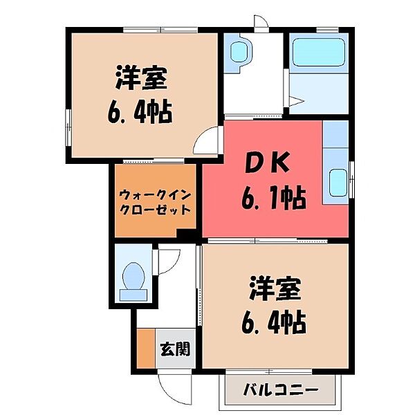 メゾン・ド・ソレイユ Ｂ ｜栃木県栃木市片柳町2丁目(賃貸アパート2DK・1階・46.70㎡)の写真 その2