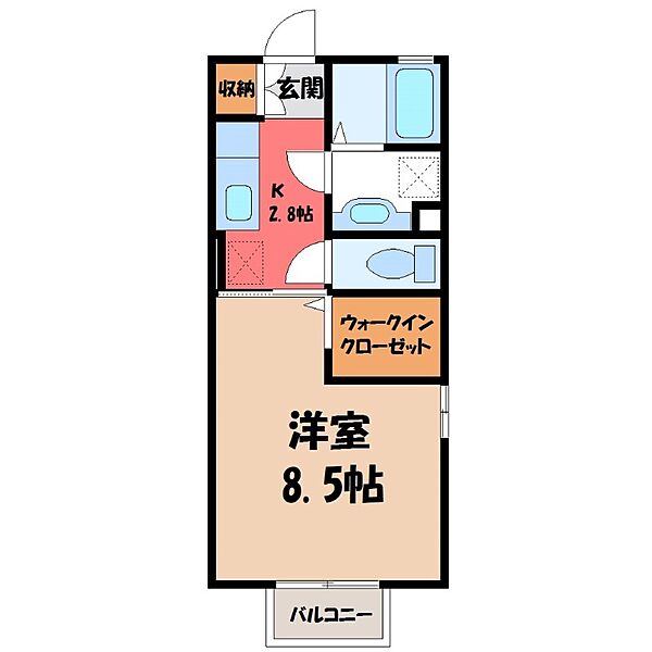 ラフィーネ ｜栃木県小山市大字立木(賃貸アパート1K・2階・30.27㎡)の写真 その2