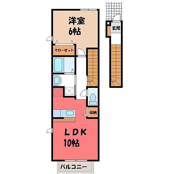 サザンクロス ｜栃木県小山市西城南5丁目(賃貸アパート1LDK・2階・42.37㎡)の写真 その2