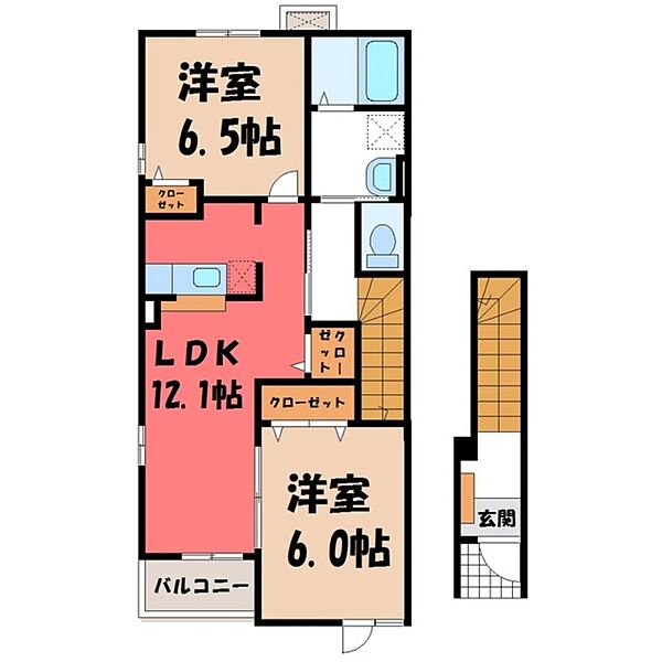 スイート・メリー ｜栃木県小山市大字横倉(賃貸アパート2LDK・2階・58.86㎡)の写真 その2