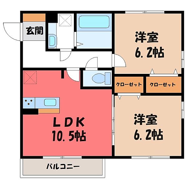 ソアリング ｜栃木県下都賀郡野木町大字友沼(賃貸アパート2LDK・2階・53.71㎡)の写真 その2