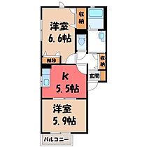 レザムルーズ Ｂ  ｜ 栃木県栃木市沼和田町（賃貸アパート2K・1階・44.70㎡） その2