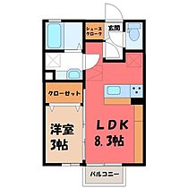 フジグリーンヒル Ｂ  ｜ 栃木県小山市大字喜沢（賃貸アパート1LDK・1階・29.44㎡） その2