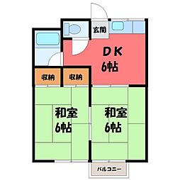 JR東北本線 小山駅 徒歩23分の賃貸アパート 1階2DKの間取り