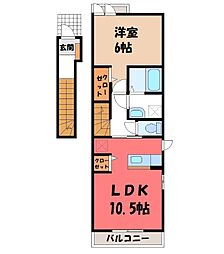 東武宇都宮線 新栃木駅 徒歩13分の賃貸アパート 2階1LDKの間取り