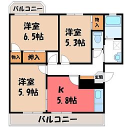 ラ・セゾン西城 3Kの間取図画像