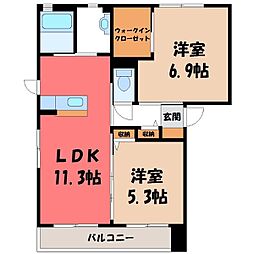 アムールA 2LDKの間取図画像