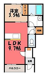 アリアコートオヤマ 1LDKの間取図画像
