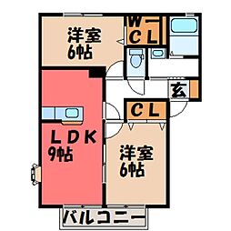 K・VILLAGEC棟 2LDKの間取図画像