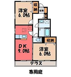 パレロワイヤルB 2DKの間取図画像