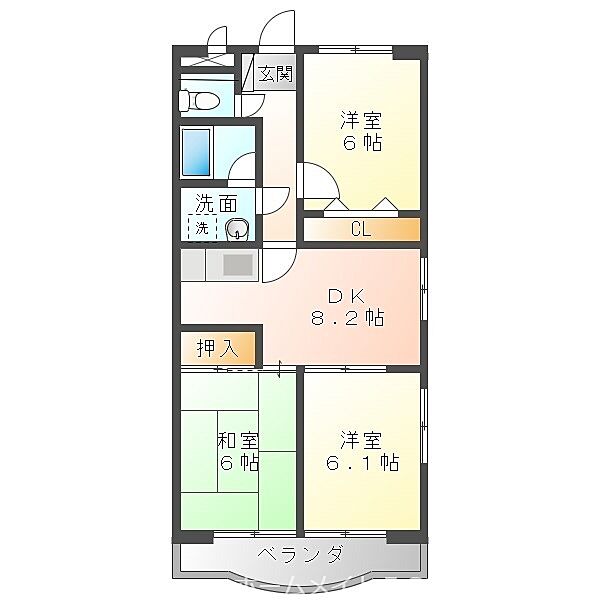 サンアルカディアS ｜愛知県豊橋市西小鷹野2丁目(賃貸マンション3DK・4階・59.95㎡)の写真 その2