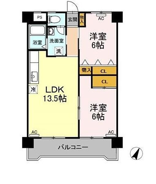 ビラ鳳笙 ｜愛知県豊橋市東脇3丁目(賃貸マンション2LDK・2階・57.16㎡)の写真 その2