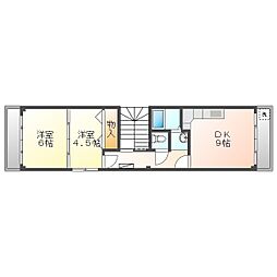 豊橋ａビル 4階2DKの間取り