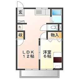レスカール二本松 1階1LDKの間取り