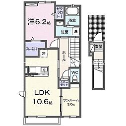 エアリーコート　II 2階1LDKの間取り