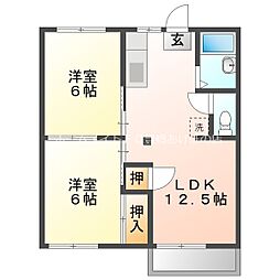 タウニー新栄 2階2LDKの間取り