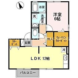 ヴィラージュルピナ　C棟 2階1LDKの間取り